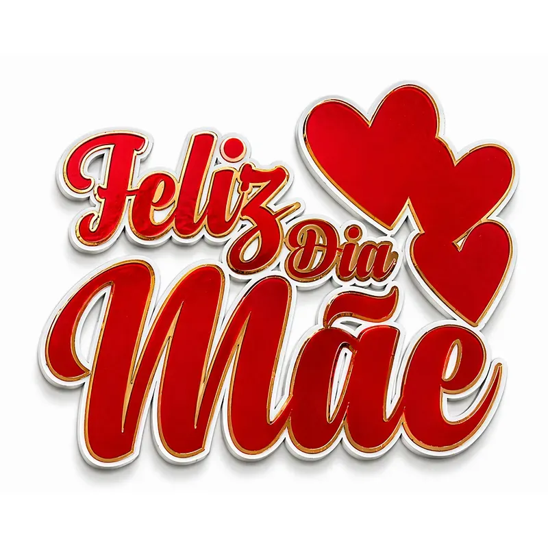 Topo de Bolo Dia das Mães 3D Vermelho com Corações Personalizado - Imagem 3