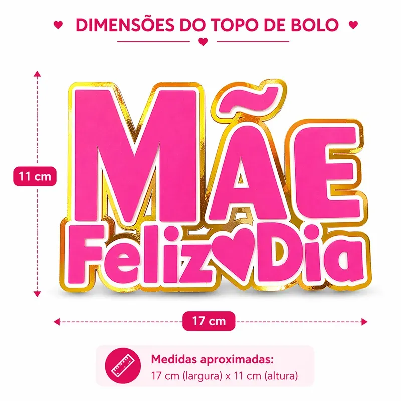 Arquivo Digital Topo de Bolo Dia das Mães 3D Rosa com Corações - Imagem 3