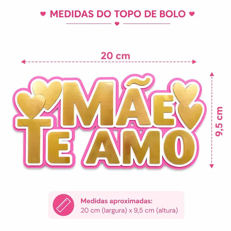 Arquivo Topo de Bolo Mãe Te Amo com Corações Dourados - Imagem 3